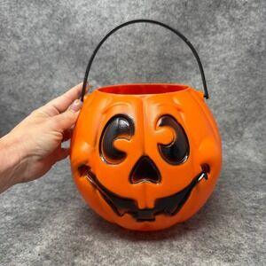 Vtg Grand Venture Halloween Pumpkin Bucket Blow Mold 90s Jack-o-lantern‎